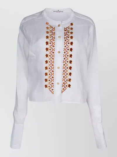 Ermanno Scervino Cropped Shirt Cuffed Sleeves Embroidered Design In White