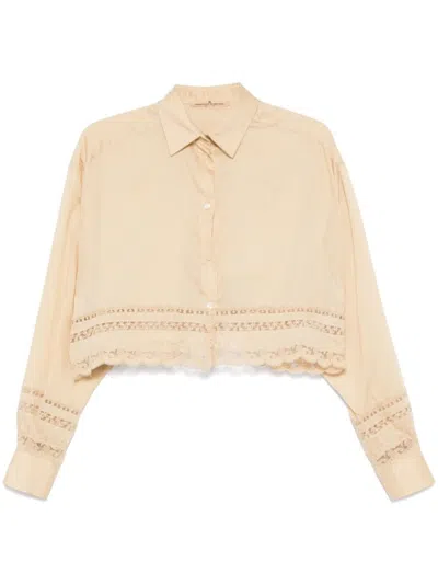 Ermanno Scervino Cropped Shirt With Delicate Lace Trim In Neutral