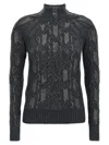 Ermanno Scervino Crystal Appliqué Braided Sweater With High Neckline In Gray