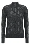 Ermanno Scervino Cable Knit Mock Neck Sweater With Ribbed Hem In Gray