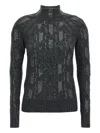 Ermanno Scervino Cable Knit Mock Neck Sweater With Ribbed Hem In Gray