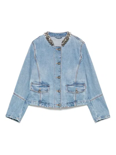 Ermanno Scervino Crystal-embellished Denim Jacket In Blue