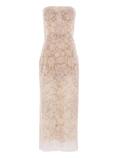 Ermanno Scervino Crystal-embellished Lace Gown In Neutral