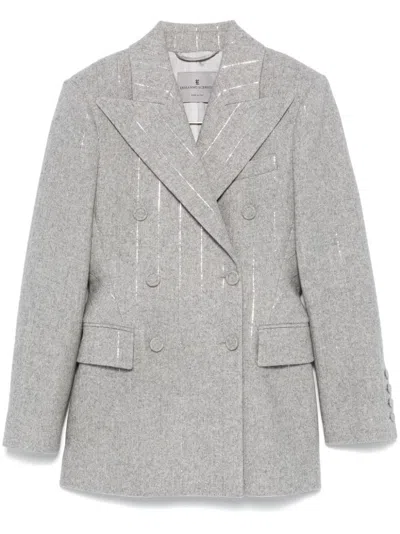 Ermanno Scervino Crystal-embellished Pinstripe Blazer In Grey