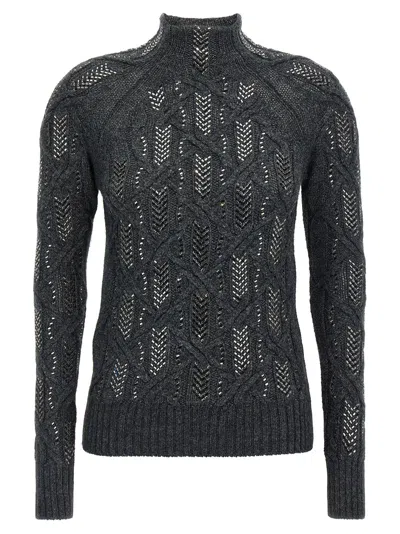 Ermanno Scervino Crystal-braided Wool Blend Sweater In Charcoal