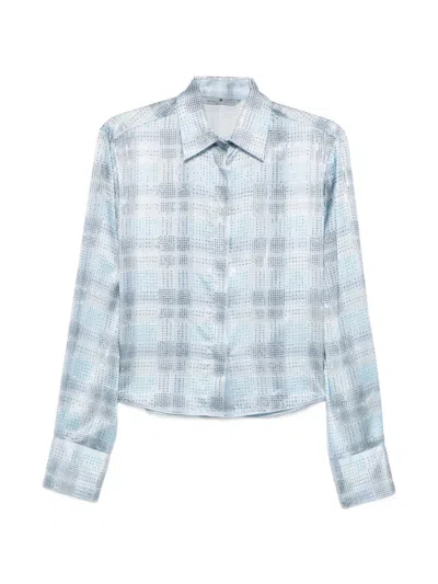 Ermanno Scervino Crystal-embellished Checked Shirt In Blue