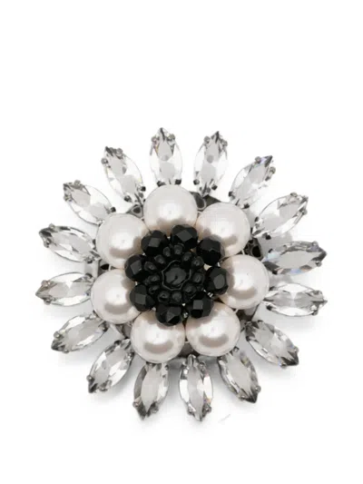 Ermanno Scervino Crystal-embellished Faux-pearl Brooch In Grey