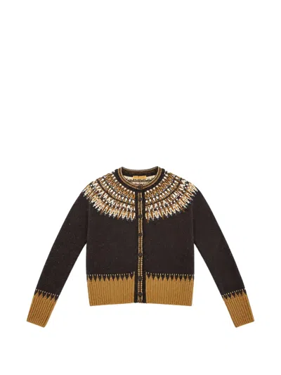 Ermanno Scervino Crystal-embellished Knit Cardigan In Brown