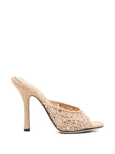 Ermanno Scervino Crystal-embellished Lace Sandals In Neutral