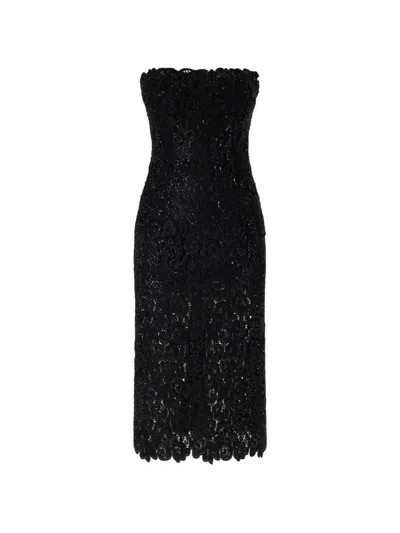 Ermanno Scervino Crystal-embellished Lace-knit Midi Dress In Black