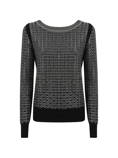 Ermanno Scervino Crystal-embellished Open-knit Sweater In Animal Print