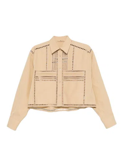 Ermanno Scervino Cut-out Detail Shirt In Beige Cotton In Nude
