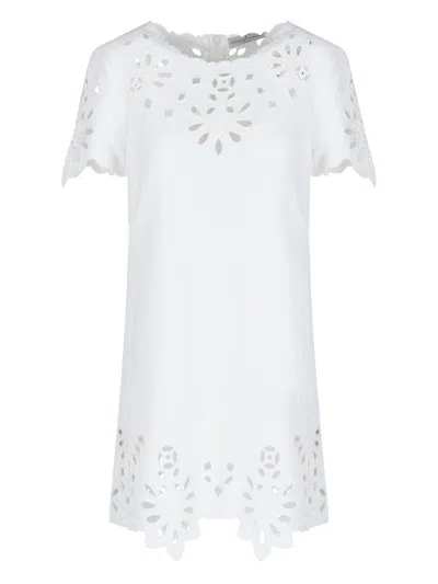 Ermanno Scervino Cut Out Embroidered Shift Mini Dress In White