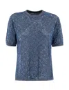Shop Ermanno Scervino Dark Denim Melange T-shirt With Crystal Appliques