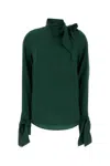 Ermanno Scervino Dark Green Stretch Silk Blouse In Animal Print