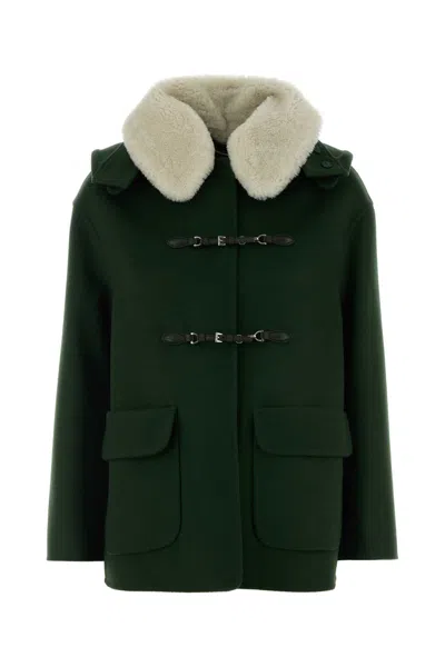 Ermanno Scervino Dark Green Wool Montgomery In Black