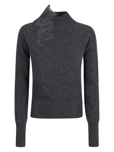 ERMANNO SCERVINO DARK GREY CABLE KNIT SWEATER