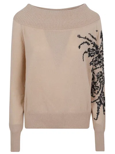 Ermanno Scervino Cashmere Sweater With Boat Neck Design In Neutral