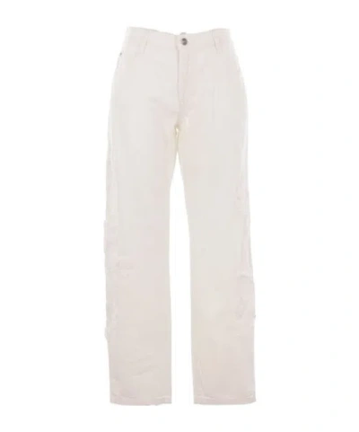Ermanno Scervino Denim Jeans With Floral Embroidery In White