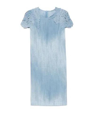 ERMANNO SCERVINO DENIM-PRINT MIDI DRESS