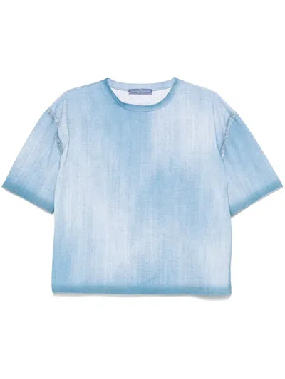 Ermanno Scervino Denim-print T-shirt In Blue
