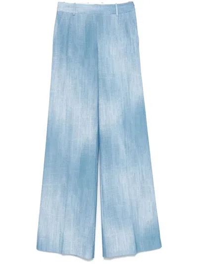 Ermanno Scervino Denim-print Trousers In Blue