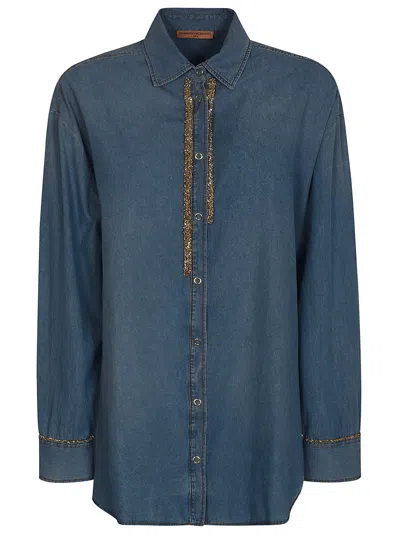 Ermanno Scervino Denim Shirt In Bright Cobalt