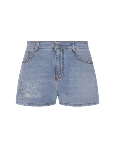 Ermanno Scervino Denim Shorts With Lace In Blue