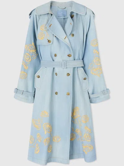 Ermanno Scervino Denim Trench Coat In Blue