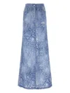 Ermanno Scervino Long Denim Skirt With Floral Pattern And Back Pocket In Blue