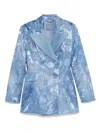 Ermanno Scervino Devoré Rose Denim-print Blazer In Blue