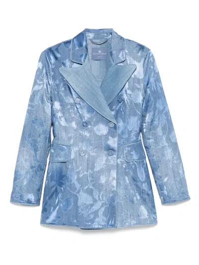 Ermanno Scervino Devoré Rose Denim-print Blazer In Blue