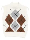 Ermanno Scervino Pure Cashmere Top With Two-tone Argyle Motif In White