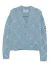 Ermanno Scervino Alpaca And Merino Blend Cardigan With Diamond Pattern And Microcrystal Logo In Blue