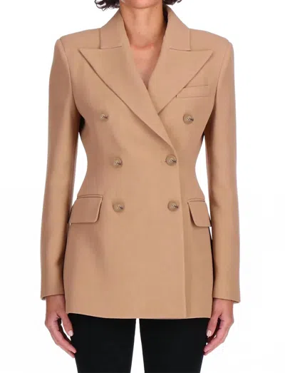 Ermanno Scervino Double Breasted Cady Jacket In Cornstalk In Brown