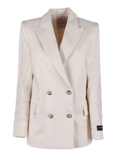 Ermanno Scervino Double Breasted Embroidered Blazer In White