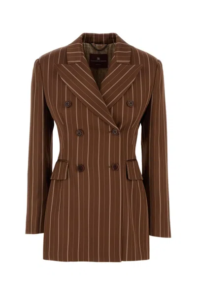 Ermanno Scervino Double-breasted Jacket Gessato In Brown