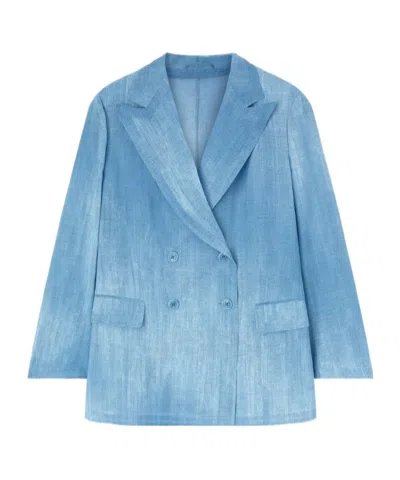 Ermanno Scervino Double-breasted Jacket In Silk-effect Chiffon In Blue