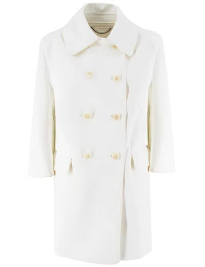 Ermanno Scervino Double-breasted Off-white Coat With Logo Buttons