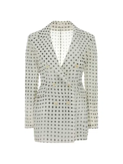 Ermanno Scervino Double-breasted Polka-dot Silk Blazer In White
