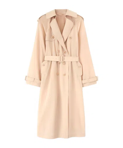Ermanno Scervino Double-breasted Trench In Georgette Bonded With Silk Chiffon In Brown
