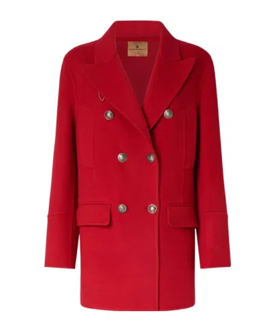 Ermanno Scervino Double-breasted Wool Double Peacoat With Heraldic Buttons In Red