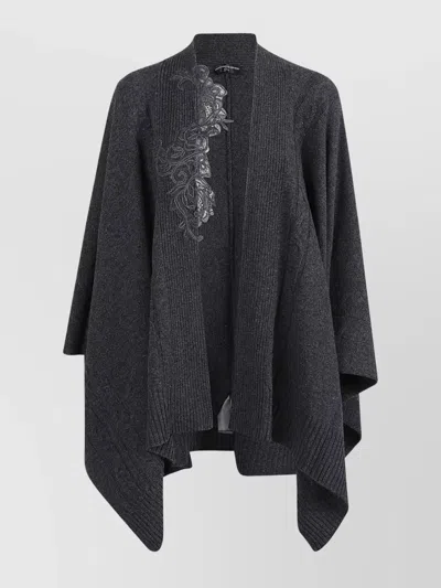 ERMANNO SCERVINO DRAPED CAPE WITH RIBBED HEM AND EMBROIDERY