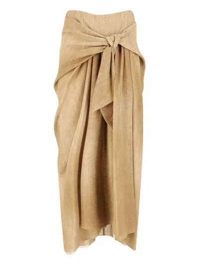 Ermanno Scervino Draped Midi Skirt In Brown