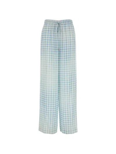 Ermanno Scervino Silk Pyjama Trousers Wide Leg Checked In Blue