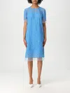 Ermanno Scervino Intricate All-over Lace Midi Dress With Short Sleeves In Blue