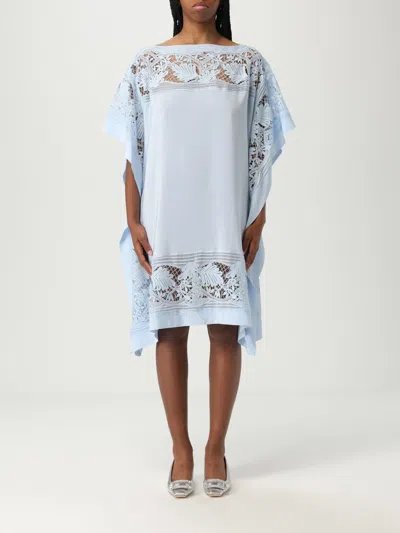Ermanno Scervino Lace-insert Midi Dress In Blue