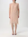 Ermanno Scervino Mini Dress With Scalloped Neckline And Lace Overlay In Nude