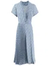 Ermanno Scervino Floral Pleated Midi Dress With Deep V-neckline In St.microfiore Beige/celest