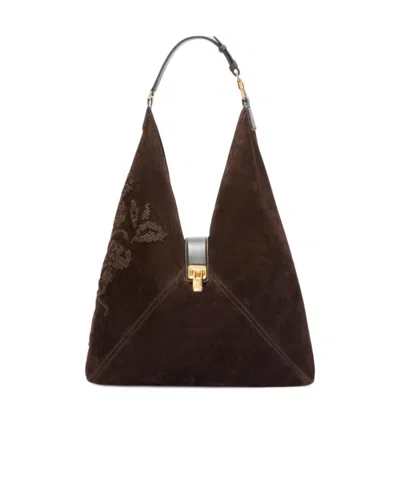 Ermanno Scervino Dudu Large Embroidered In Suede In Black